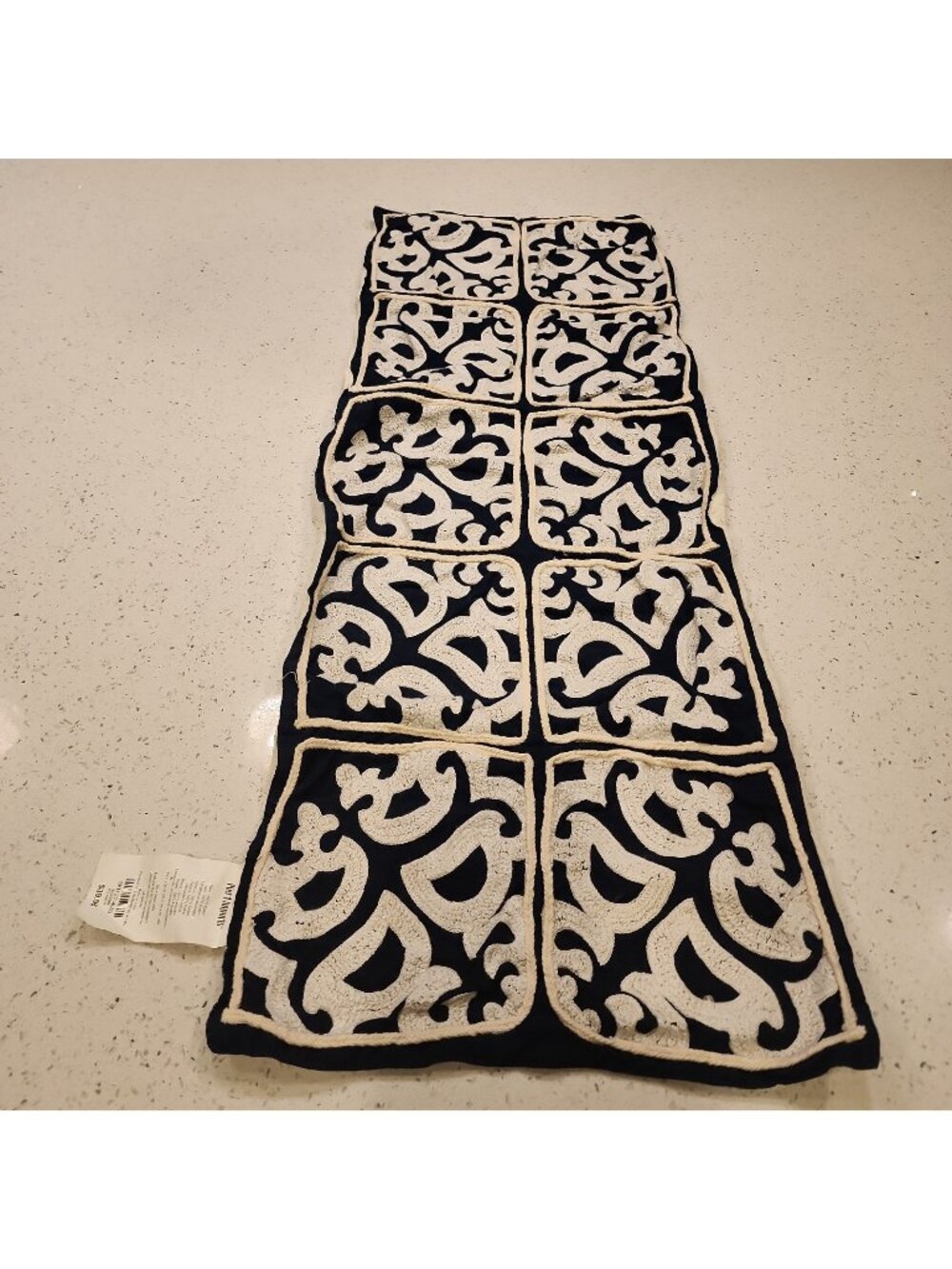 Pier 1 Cotton Table Runner 14x36" Black Ivory